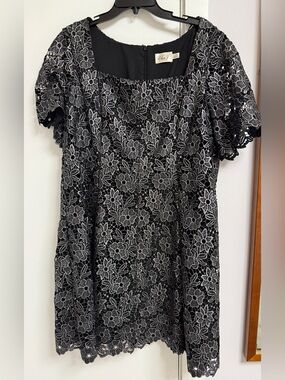 Eliza J Black Floral Lace Short Sleeve Fit & Flare Dress Size 18